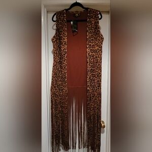 NWT Lucky & Blessed 🐆 CHEETAH Print Fringe Vest With Rhine Stones